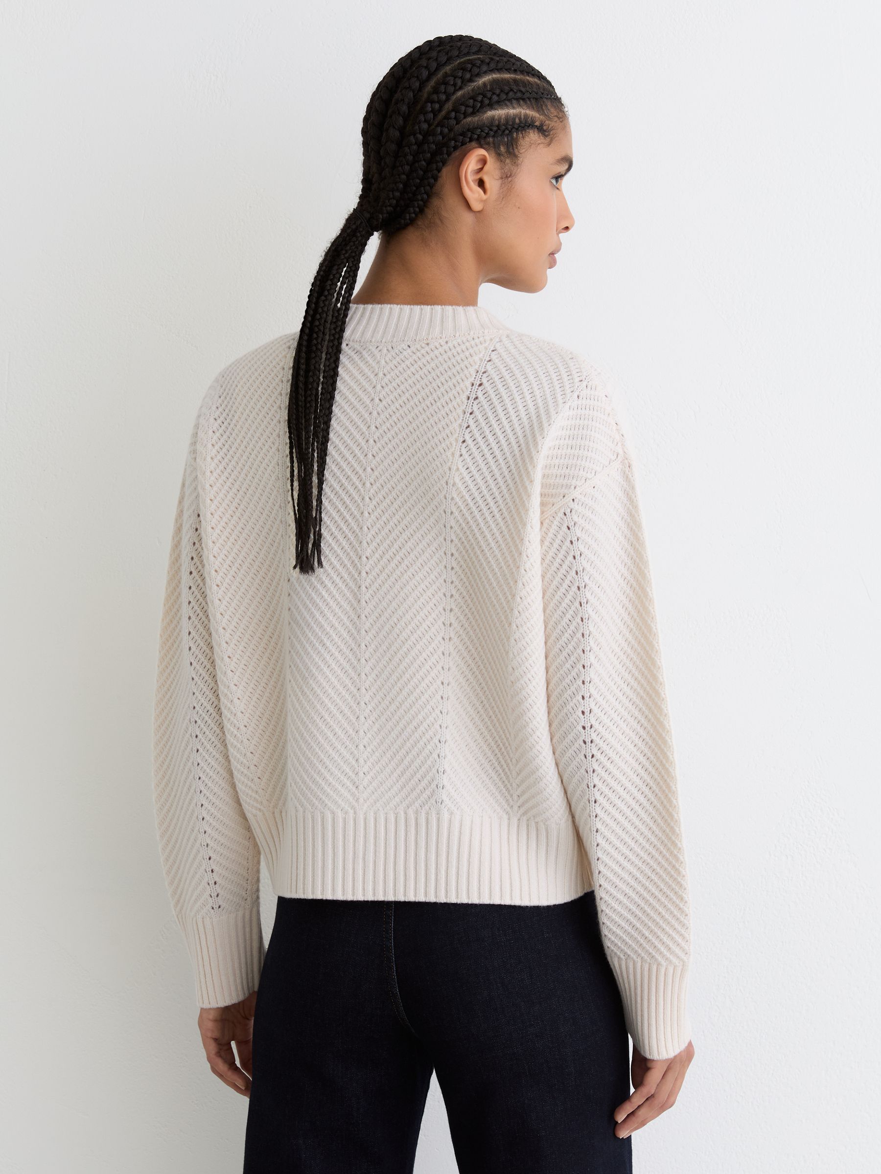 Buy Reiss Ivory Lottie Wool-Cashmere Chevron-Stitch Cardigan from
