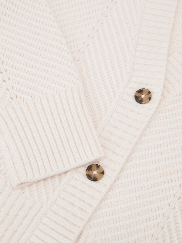 Reiss Ivory Lottie Wool-Cashmere Chevron-Stitch Cardigan - Image 6 of 6 Reiss Ivory Lottie Wool-Cashmere Chevron-Stitch Cardigan - Image 6 of 6