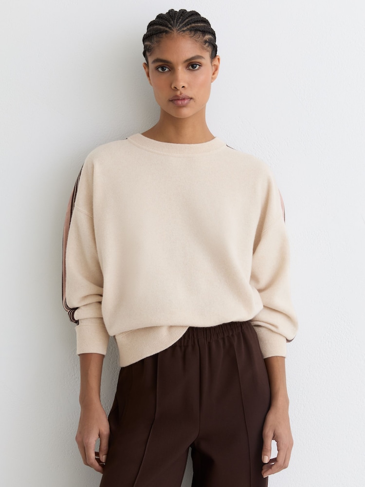 Reiss Neutral/Pink Carli Wool-Cashmere Side-Stripe Jumper - Image 1 of 6 Reiss Neutral/Pink Carli Wool-Cashmere Side-Stripe Jumper - Image 1 of 6