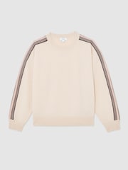 Reiss Neutral/Pink Carli Wool-Cashmere Side-Stripe Jumper - Image 2 of 6
