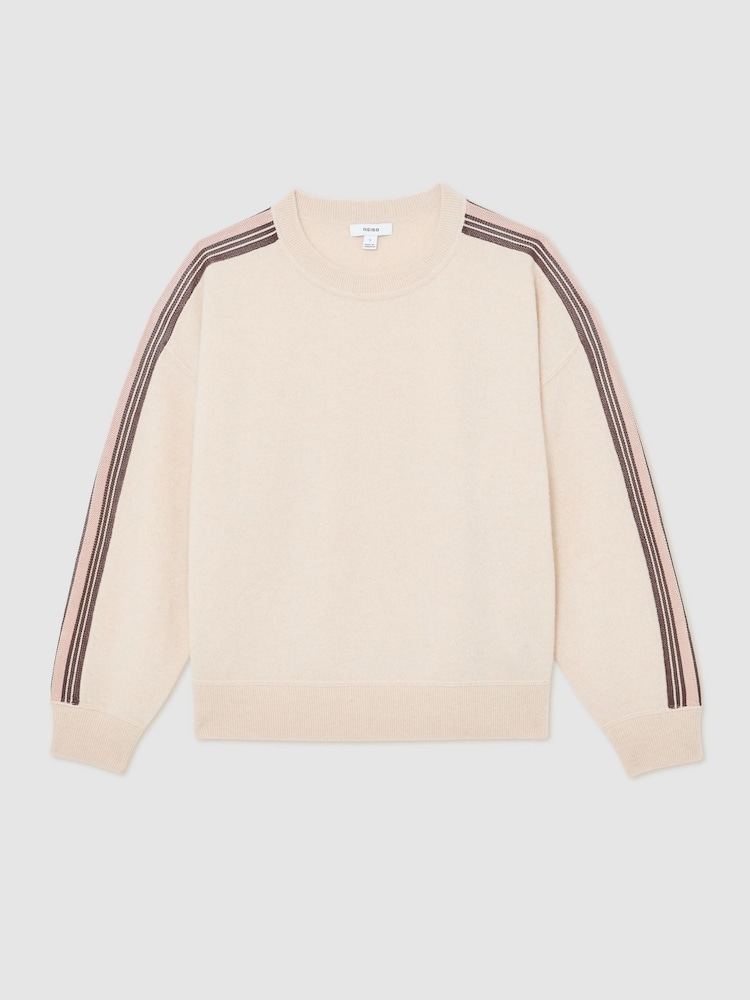 Reiss Neutral/Pink Carli Wool-Cashmere Side-Stripe Jumper - Image 2 of 6 Reiss Neutral/Pink Carli Wool-Cashmere Side-Stripe Jumper - Image 2 of 6