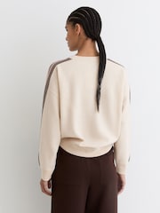 Reiss Neutral/Pink Carli Wool-Cashmere Side-Stripe Jumper - Image 5 of 6