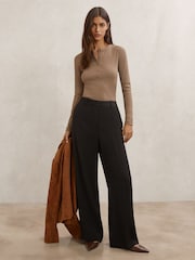 Reiss Taupe Brown Rina Stretch-Cotton Half-Button Top - Image 3 of 6