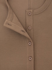 Reiss Taupe Brown Rina Stretch-Cotton Half-Button Top - Image 6 of 6