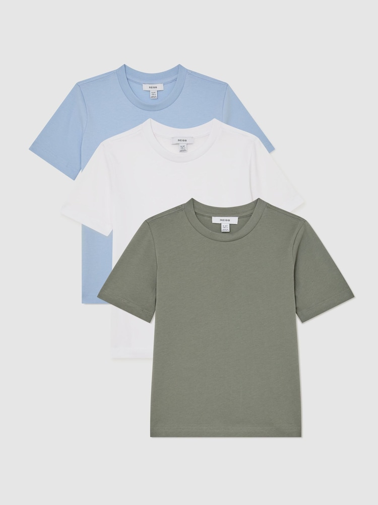 Reiss Soft Blue/Dark Sage/White Bless 3 Pack T-Shirts - Image 1 of 3