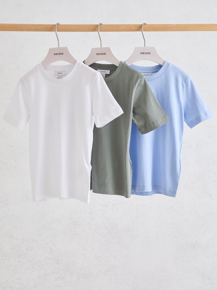 Reiss Soft Blue/Dark Sage/White Bless 3 Pack T-Shirts - Image 2 of 3