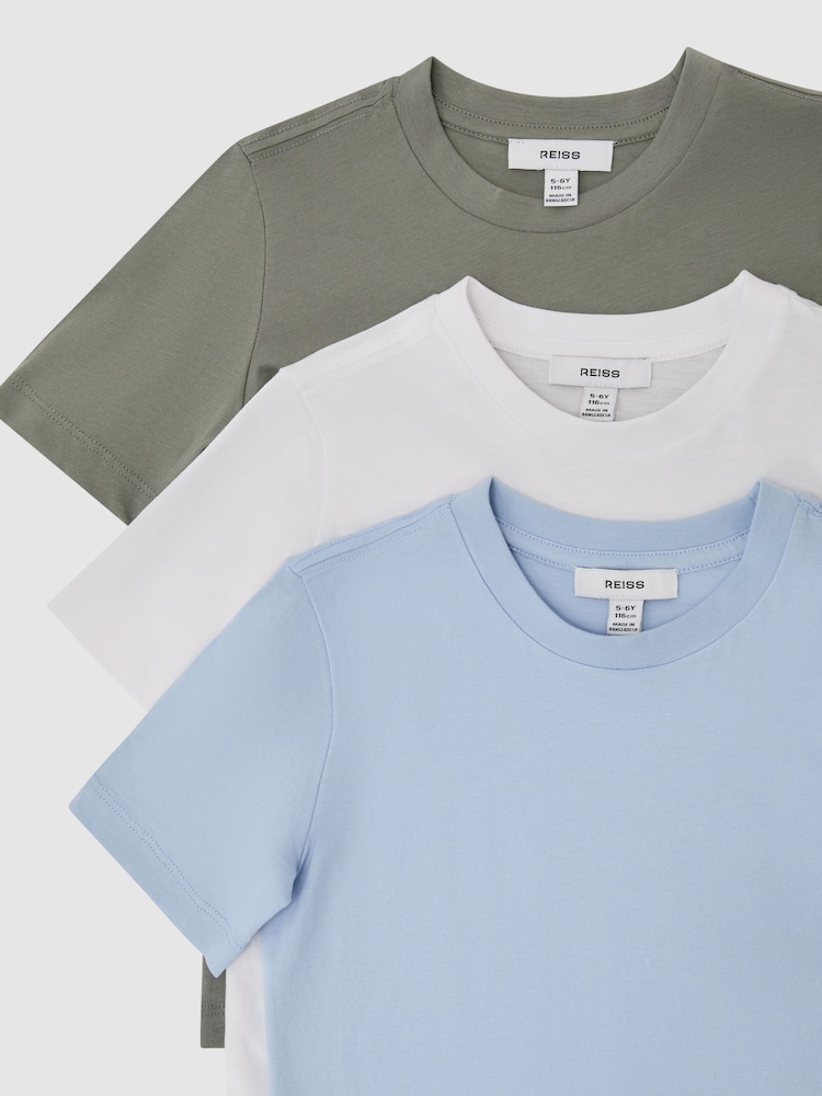 Reiss Soft Blue/Dark Sage/White Bless 3 Pack T-Shirts - Image 3 of 3