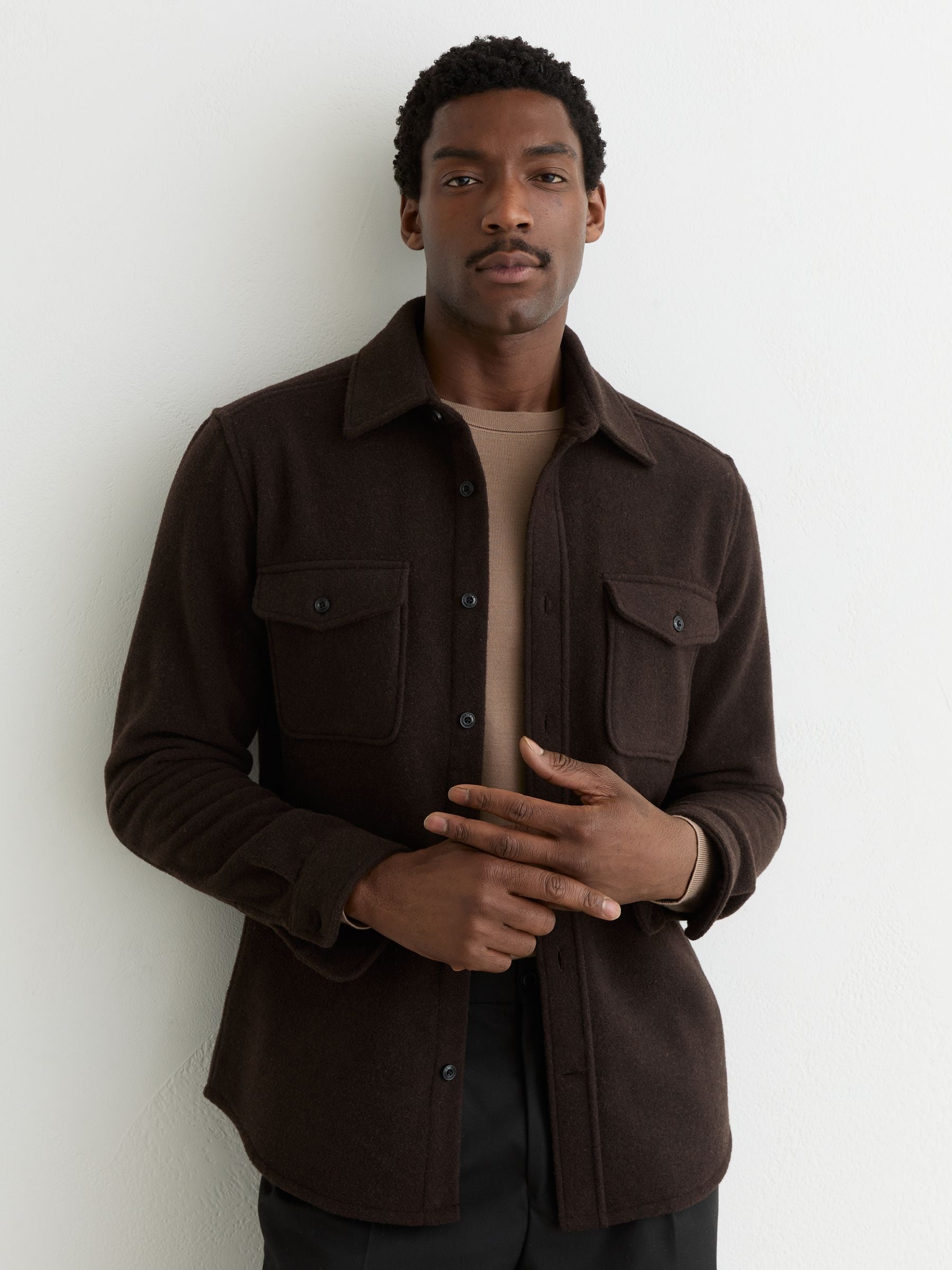 Buy Reiss Chocolate Brown Demari Wool-Blend Twin-Pocket Overshirt
