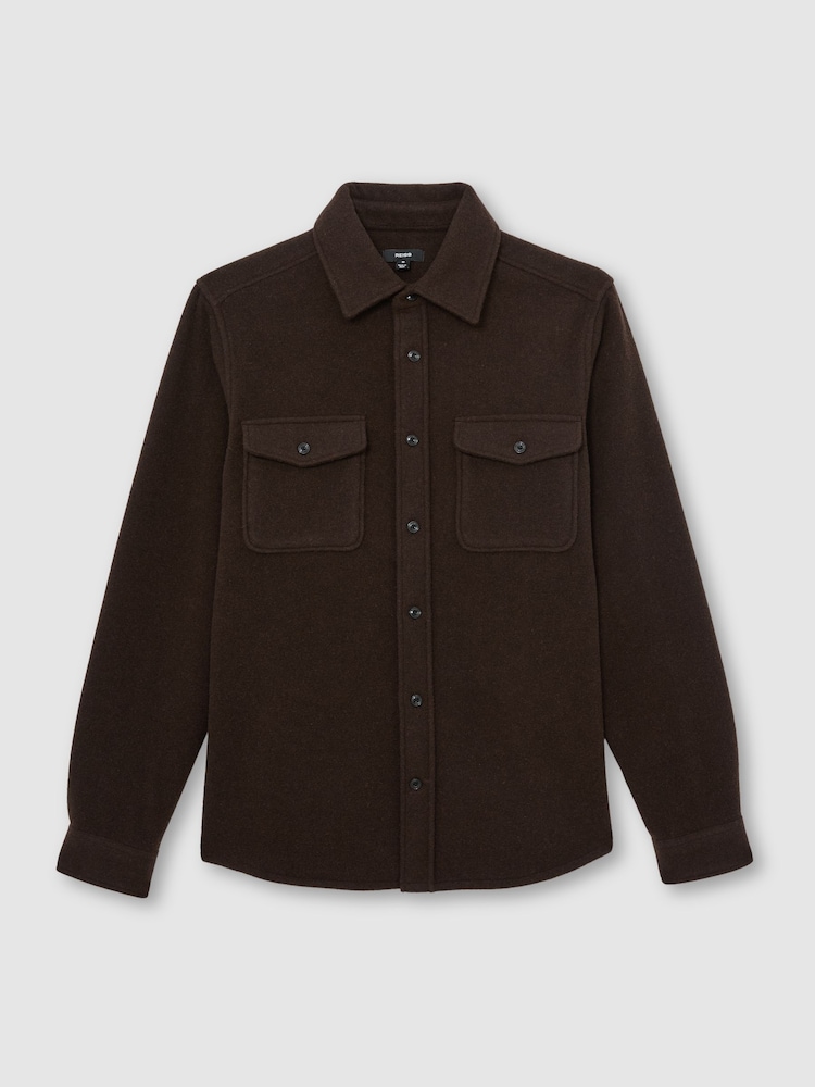 Reiss Chocolate Brown Demari Wool-Blend Twin-Pocket Overshirt - Image 2 of 7