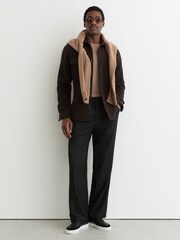 Reiss Chocolate Brown Demari Wool-Blend Twin-Pocket Overshirt - Image 3 of 7