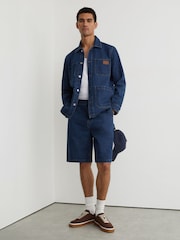 Reiss Mid Blue Clyde Monogram Relaxed-Fit Denim Shorts - Image 1 of 7