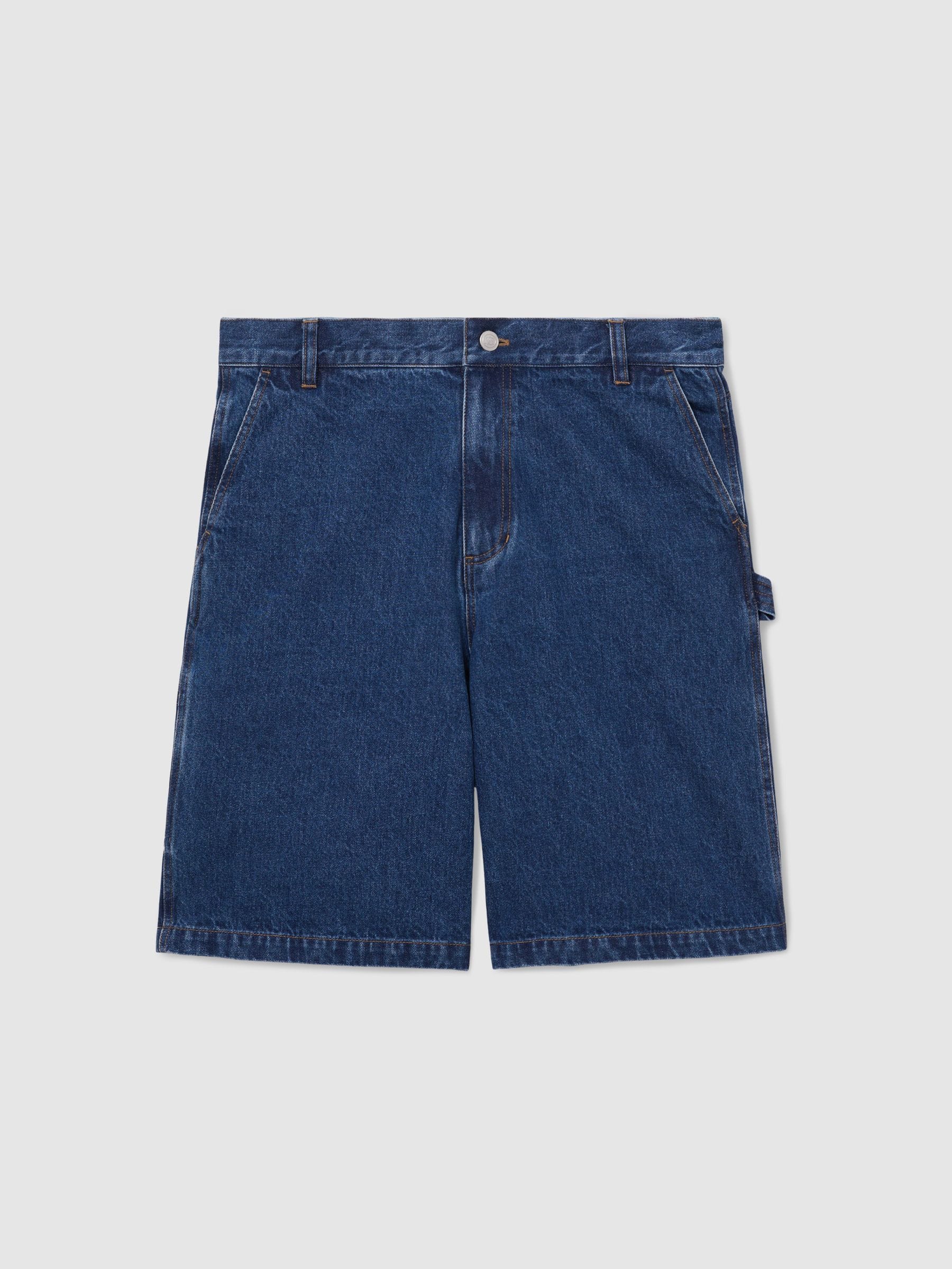 Buy Reiss Mid Blue Clyde Monogram Relaxed-Fit Denim Shorts from