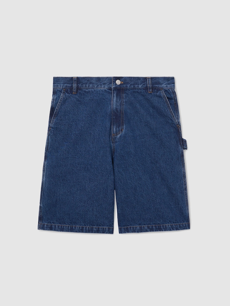 Reiss Mid Blue Clyde Monogram Relaxed-Fit Denim Shorts - Image 2 of 7