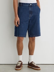 Reiss Mid Blue Clyde Monogram Relaxed-Fit Denim Shorts - Image 3 of 7