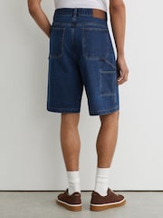 Reiss Mid Blue Clyde Monogram Relaxed-Fit Denim Shorts - Image 4 of 7