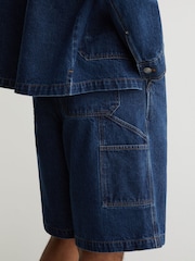 Reiss Mid Blue Clyde Monogram Relaxed-Fit Denim Shorts - Image 5 of 7