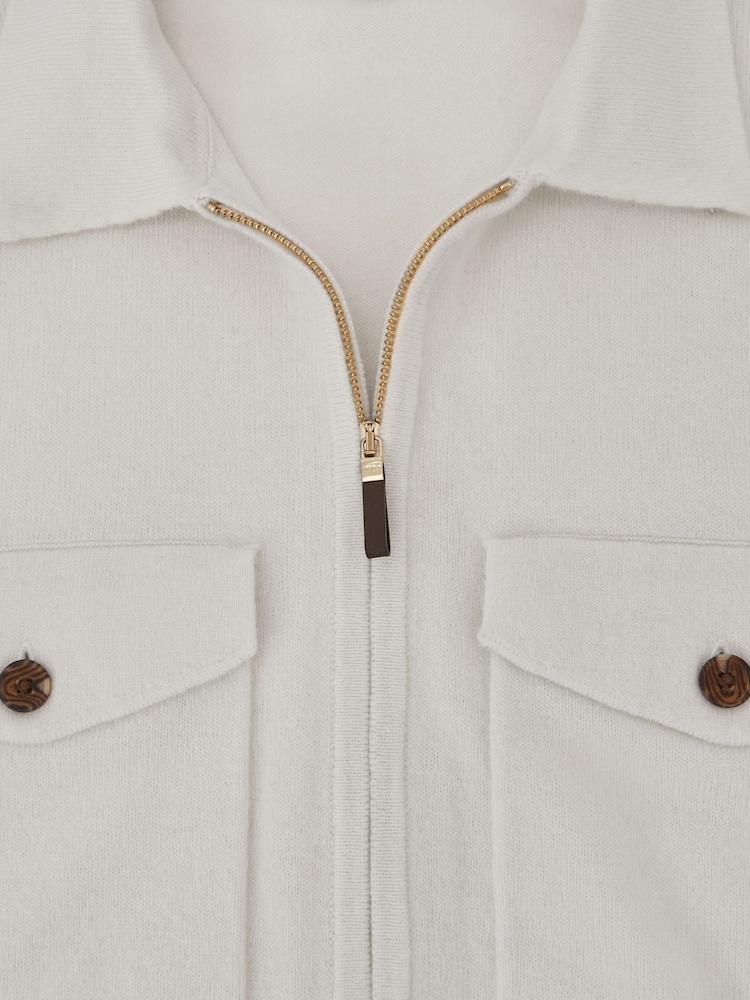 Valkoinen - Reiss Dunstall Wool Knitted Zip-Through Overshirt - Kuva 6 / 6