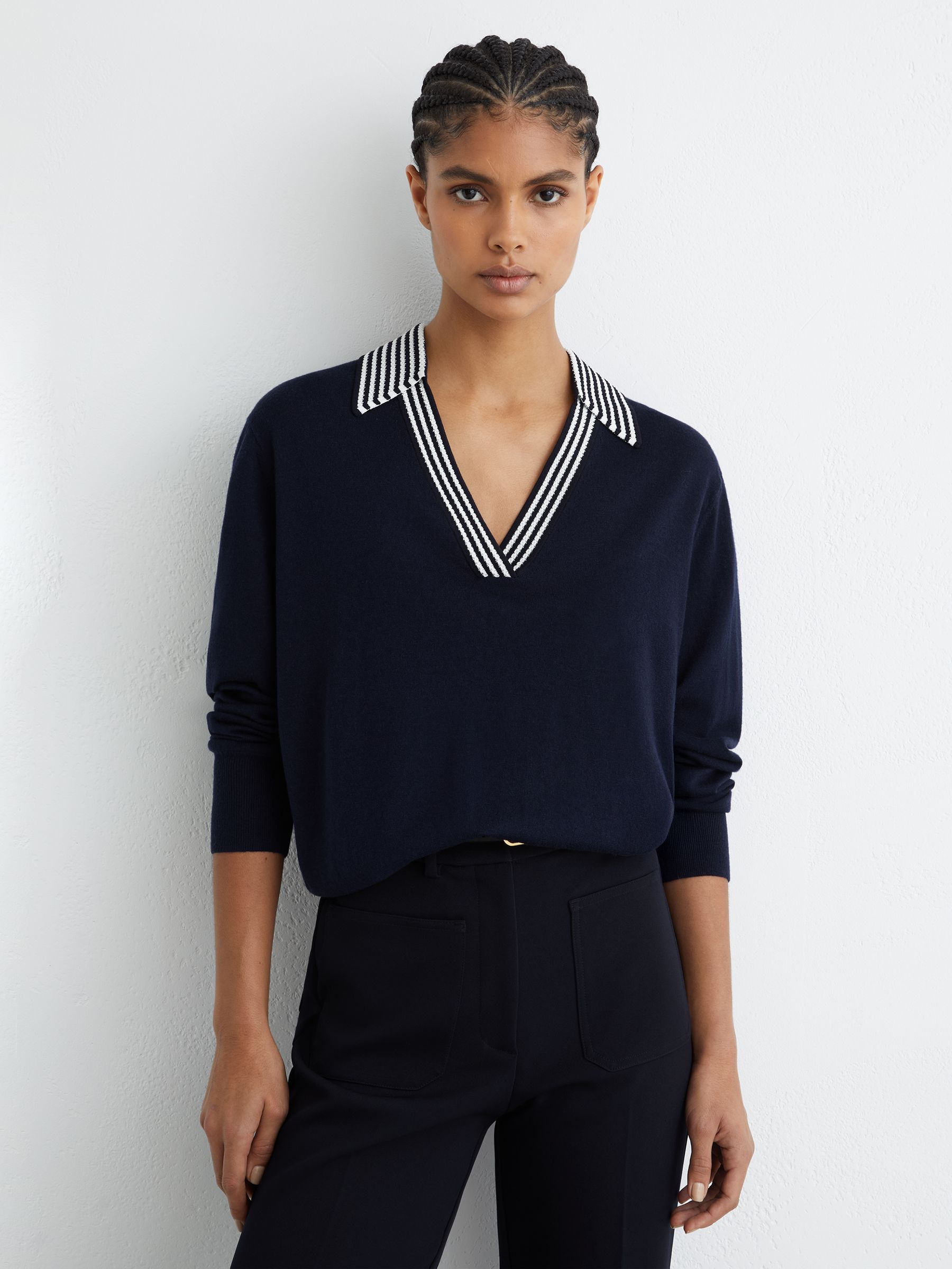 トップス mare MiniFrill Collar HalfSleeve RibKnit Comprar Suéter Reiss Nova de lã com gola listrada from Next Brazil