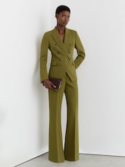 Reiss Chartreuse Green Priya Petite Double-Breasted Peak-Lapel Suit Blazer - Image 1 of 9