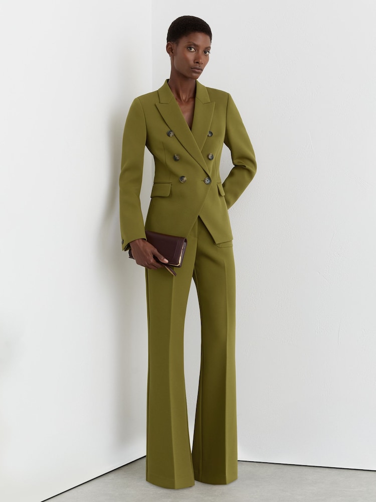 Reiss Chartreuse Green Priya Petite Double-Breasted Peak-Lapel Suit Blazer - Image 1 of 9 Reiss Chartreuse Green Priya Petite Double-Breasted Peak-Lapel Suit Blazer - Image 1 of 9