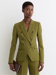 Reiss Chartreuse Green Priya Petite Double-Breasted Peak-Lapel Suit Blazer - Image 3 of 9