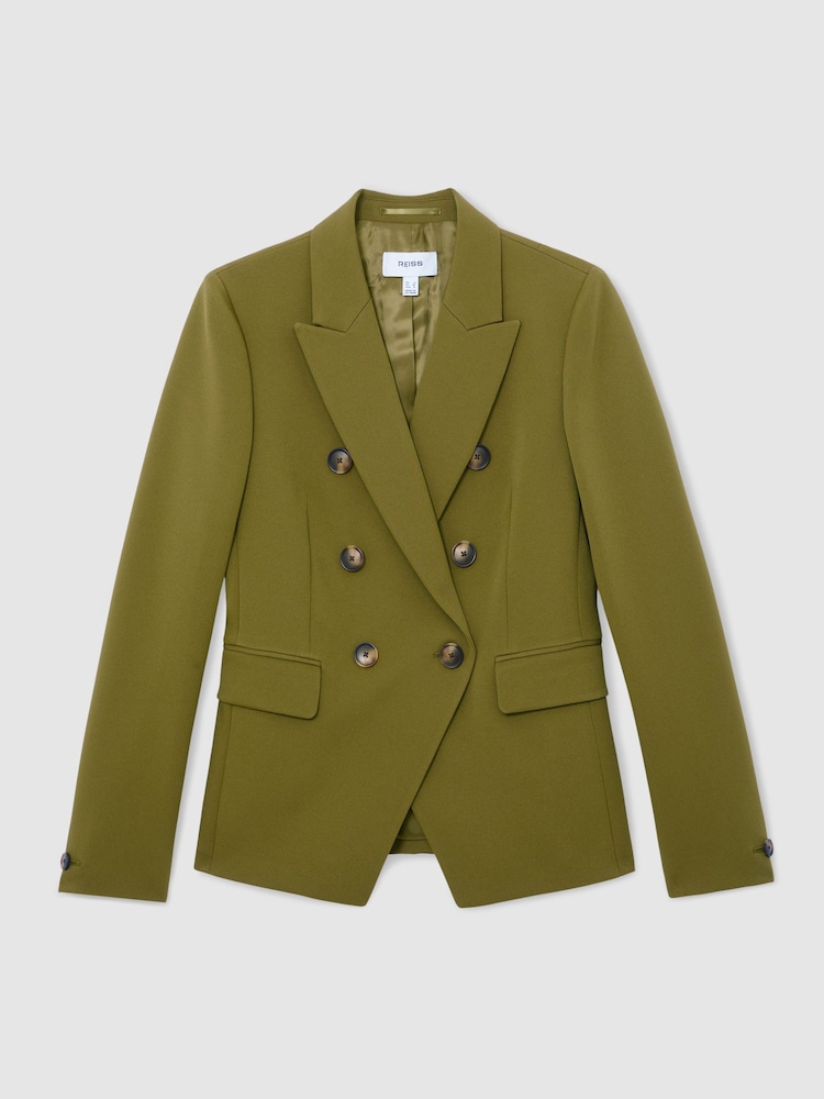 Reiss Chartreuse Green Priya Twill Double-Breasted Blazer - Image 2 of 8 Reiss Chartreuse Green Priya Twill Double-Breasted Blazer - Image 2 of 8