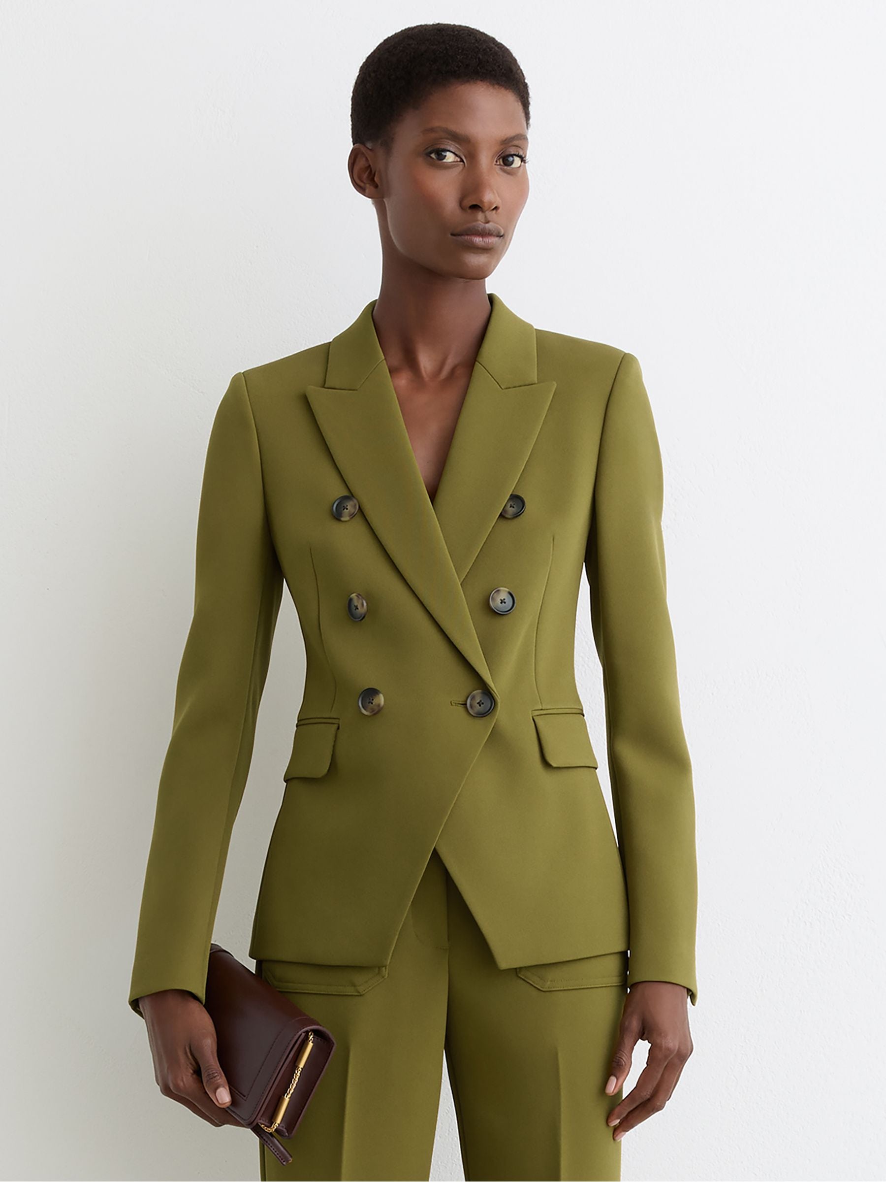 Buy Reiss Chartreuse Green Priya Twill Double-Breasted Blazer from