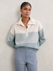 Reiss Flora Wool-Cashmere Stripe Buttoned Jumper - Imagen 1 de 7