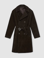 Reiss Chocolate Brown Marais Suede Double-Breasted Trench Coat - Image 2 of 8