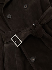 Reiss Chocolate Brown Marais Suede Double-Breasted Trench Coat - Image 8 of 8
