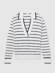 Reiss Ivory/Navy Phoebe Merino Wool-Blend Collar Stripe Jumper with Cashmere - Image 2 of 6