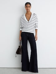 Reiss Ivory/Navy Phoebe Merino Wool-Blend Collar Stripe Jumper with Cashmere - Image 3 of 6