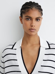 Reiss Ivory/Navy Phoebe Merino Wool-Blend Collar Stripe Jumper with Cashmere - Image 4 of 6