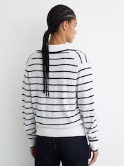 Reiss Ivory/Navy Phoebe Merino Wool-Blend Collar Stripe Jumper with Cashmere - Image 5 of 6