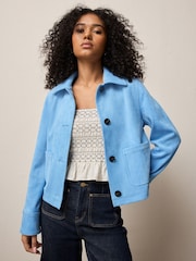 Blue Faux Suede Button Through Dolly Coat - Image 1 of 7