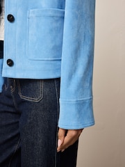 Blue Faux Suede Button Through Dolly Coat - Image 4 of 7