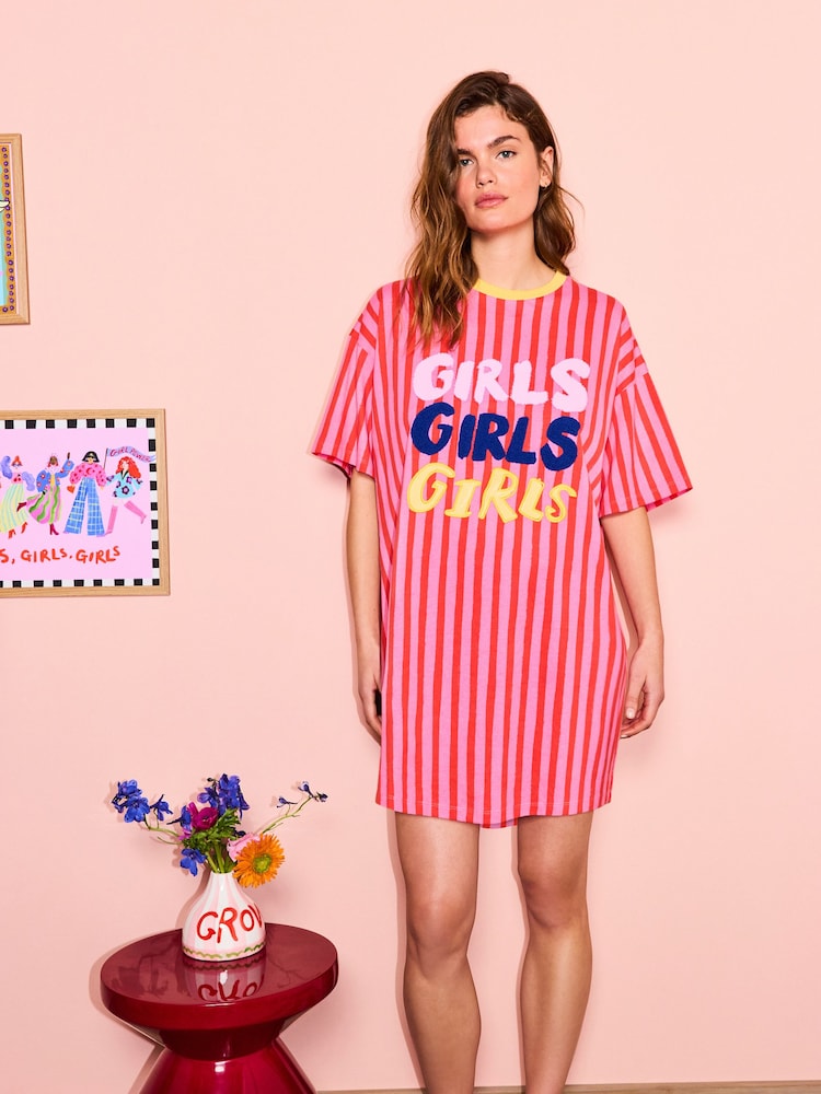 Eleanor Bowmer Pink Girls Cotton Night T-Shirt - Image 1 of 4