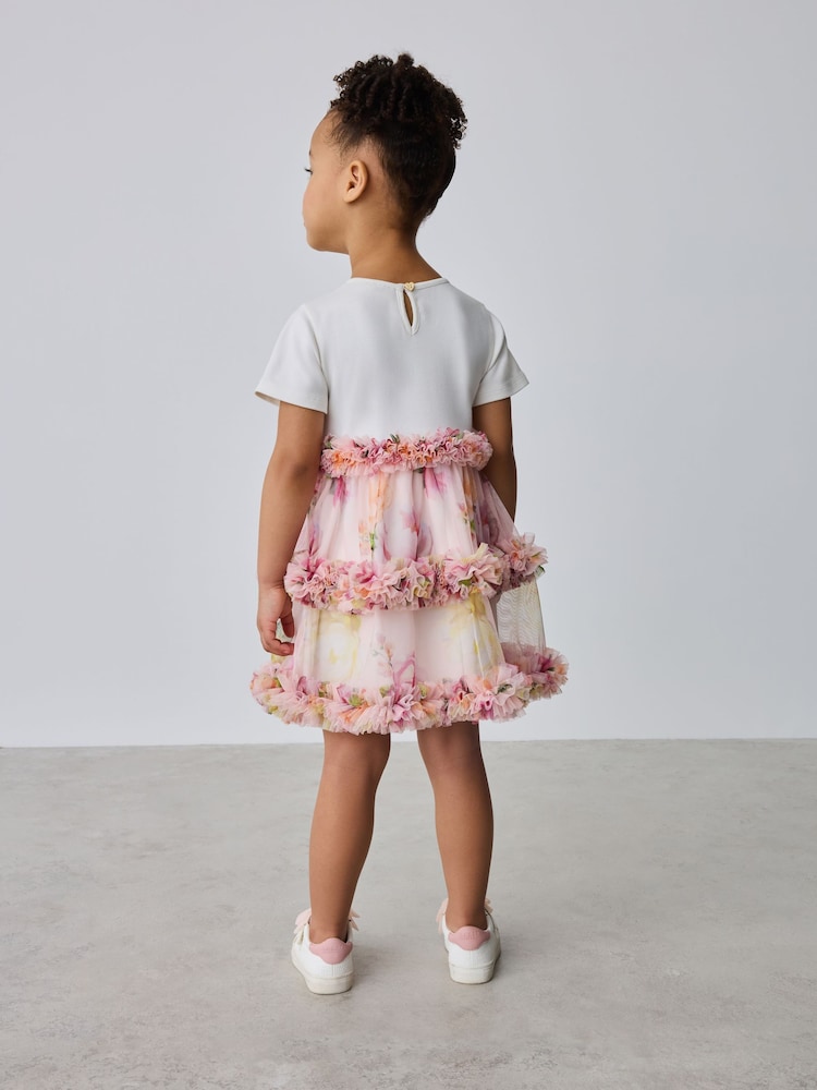 Roz - Baker by Ted Baker Floral Ruffle Mesh Mockable Blue Dress - Imaginea 2 din 7