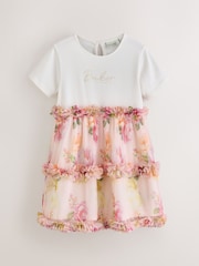 Baker by Ted Baker Floral Ruffle Mesh Mockable Blue Dress - Image 8 of 12