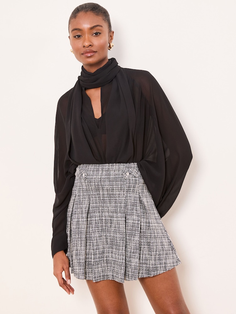 Lipsy Monochrome Boucle Pleated Mini Skirt - Image 1 of 4