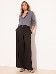 Lipsy Chocolate Brown Grown On Waist Tailored Wide Leg Trousers - Image 1 of 4