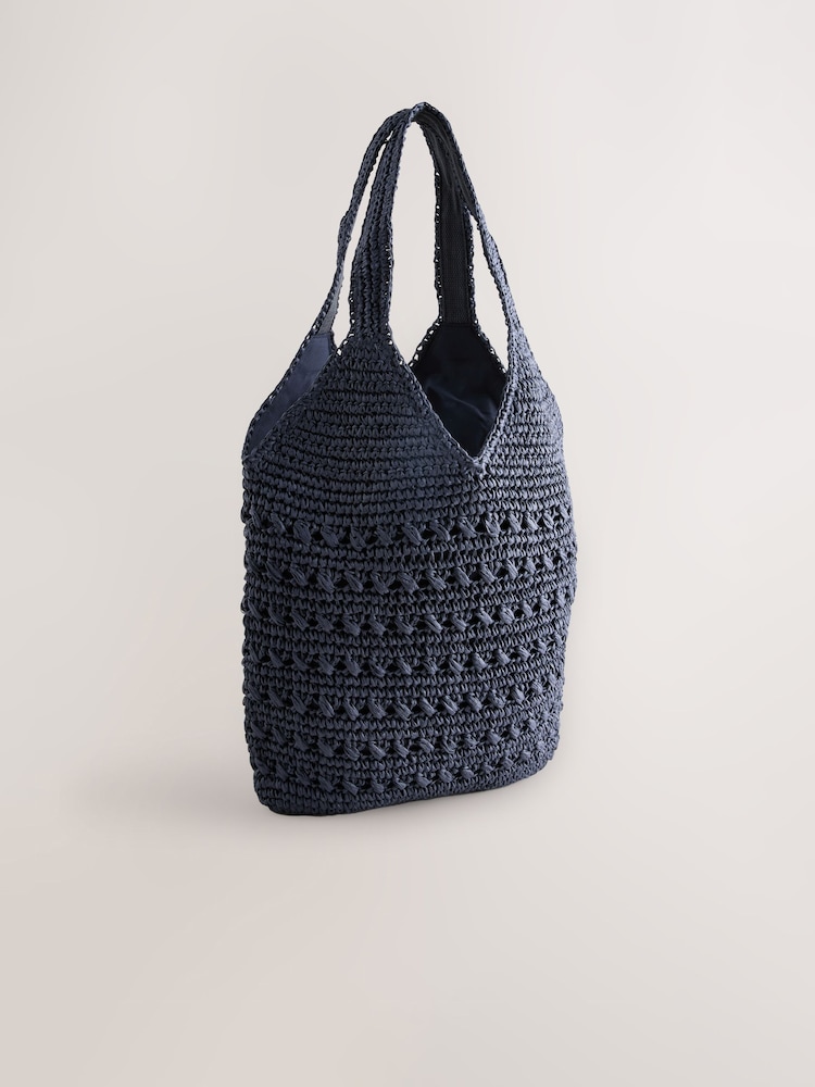 Navy Raffia Effect Shoulder Bag - Image 1 of 4