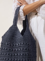 Navy Raffia Effect Shoulder Bag - Image 5 of 10