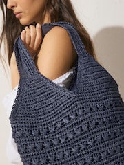 Navy Raffia Effect Shoulder Bag - Image 6 of 10