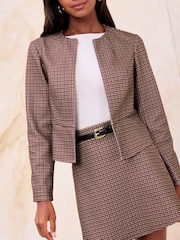 Lipsy Brown Check Brushed Crop Jacket - Image 3 of 4