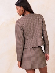 Lipsy Brown Check Brushed Crop Jacket - Image 4 of 4
