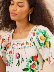 Love & Roses x RHS Ivory Fruit Print Embroidered Petite Square Neck Jersey T-Shirt - Image 2 of 5