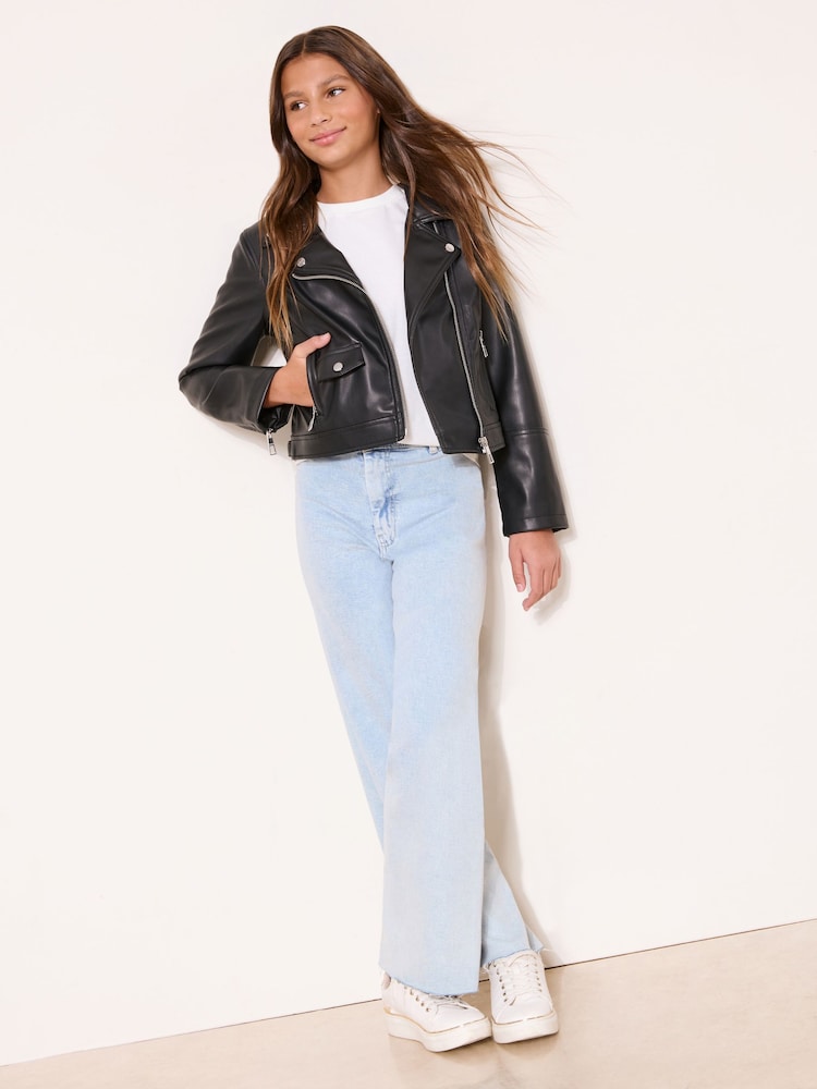 Lipsy Black PU Biker Jacket (5-16yrs) - Image 2 of 4 Lipsy Black PU Biker Jacket (5-16yrs) - Image 2 of 4