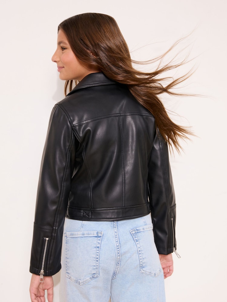 Lipsy Black PU Biker Jacket (5-16yrs) - Image 4 of 4 Lipsy Black PU Biker Jacket (5-16yrs) - Image 4 of 4