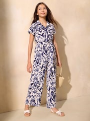 Lipsy Blue/White Printed Jumpsuit (7-16yrs) - Image 1 of 4